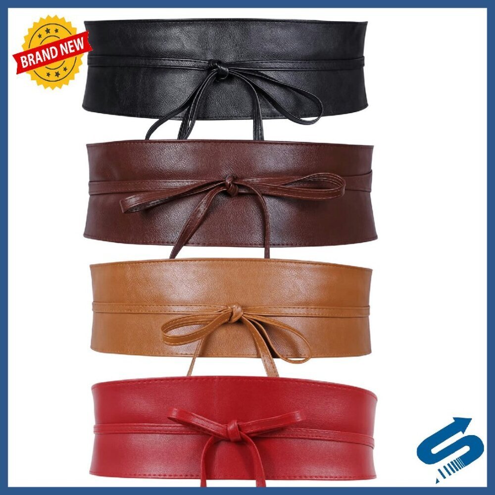 PU Leather Self Tie Obi Belt Wide Waistband Costume Accessory